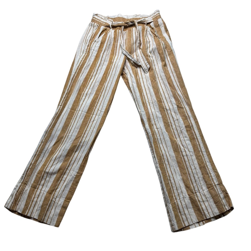 Rewind Mustard Yellow White Striped Paperbag Waist Wide Leg Pants‎ Medium #71